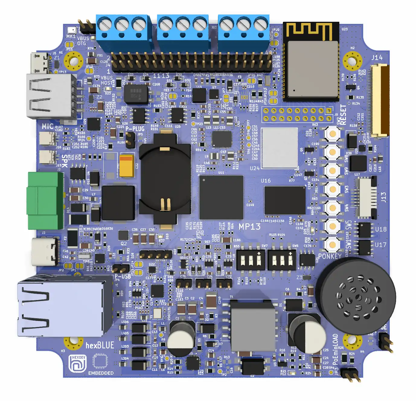 hexBLUE Platine auf weißem Hintergrund